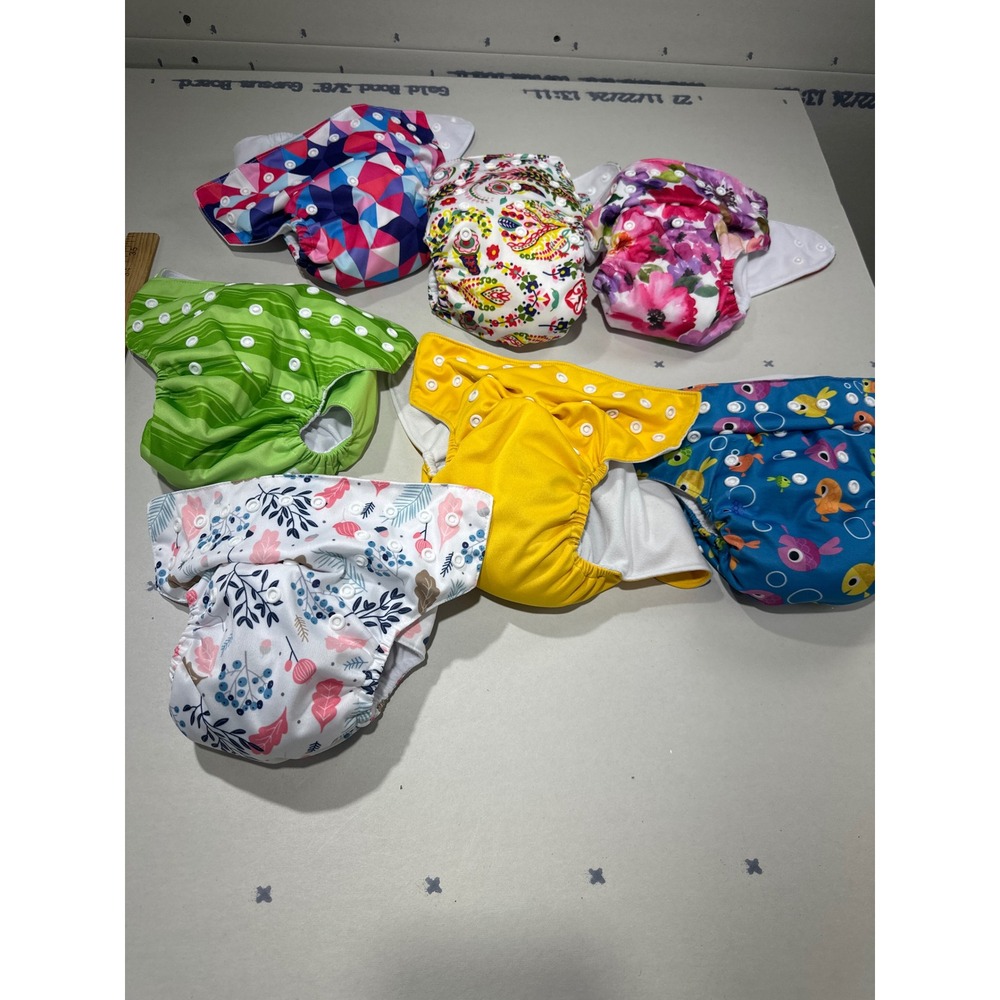 AlvaBaby Reusable Pocket Cloth Diaper Covers Set of 7 Adjustable Snaps Multi